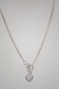 A hallmarked silver belcher link necklace chain having a toggle clasp with heart drop. Weighs 12g