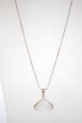 A sterling silver 925 snake link necklace chain with claw clasp, having a moonstone drop pendant.