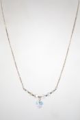 A sterling silver 925 curb link necklace chain with bolt ring clasp, having crystal beads with heart