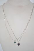 Two sterling silver necklace chains one being a box link chain with bolt ring clasp having a faceted