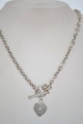 A hallmarked silver 925 belcher necklace chain having a toggle clasp with a heart drop with