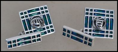 A pair of gentlemans Links of London style plique a jour cufflinks / cuff links being of square form