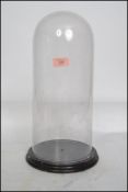 A large / tall Victorian glass dome and ebonised plinth stand being ideal for taxidermy or clock