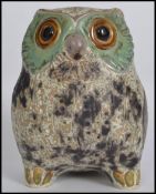A large early Lladro pottery stoneware owl vase, of rotund form with foot and tail base, decorated