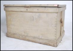 A large Victorian elm/ash workman's chest / blanket box with plinth banded base having hinged top