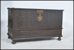 A good continental Cassone blanket box coffer chest dating to the early 20th century being profusely