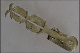 A set of Victorian 19th century brass sovereign scales having impressed notation. Measures: 10cm