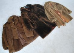 A group of three vintage ladies hip length fur and sheepskin coats each of differing styles.