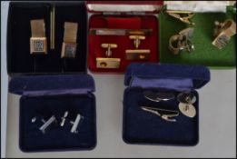 A good collection of vintage cuff links to include monogrammed, naturalistic bark effect example