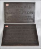 2 vintage early 20th century bronze plaques to include ' The Original Bridge was Purchased By The