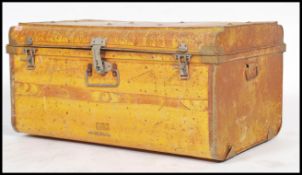 A stunning 19th century scrumble finish tin steamer trunk chest, brass lock to the front of the