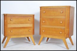 A 1930's Art Deco oak chest of drawers and matching dressing table, each being raised on tapering