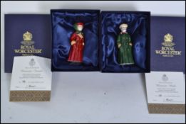 A pair of Royal Worcester connoisseur collection candle snuffers entitled Motorist, both male and