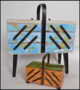 A retro concertina / metamorphic sewing up-cycled sewing / work box decorated with a decoupage