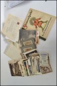 Box of old paperwork (some with stamps)  / ephemera and postcards. Also antique illustrated