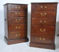 A good pair of Victorian oak and tooled leather pedestal chest of drawers. Each raised on plinth