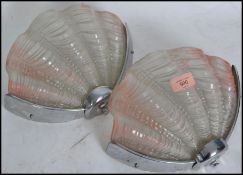 A pair of Art Deco  part frosted mottled clam shell glass Odeon style wall lights with original