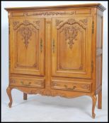 A large French 20th century oak vitrine sideboard cabinet on stand. Raised on shaped cabriole legs