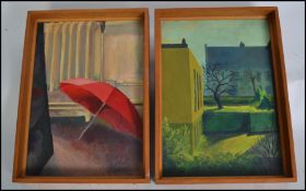 Two oil on canvas painting pictures by Jill Gallop, the first being titled ' Home and Dry ' together