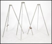 A set of 3 fabulous mid century tapering metal Industrial tripod supports - ideal for upcycling into