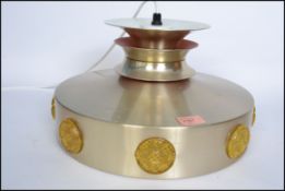 A vintage retro Danish ceiling pendant light in the manner of Poul Henningsen, having bark effect