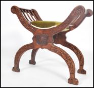 A vintage early 20th century Edwardian WW1 Italian X shaped Savaronola / Glastonbury throne chair