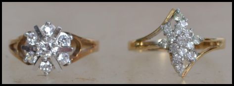 A Ladies 9ct Yellow Gold Set CZ Cluster Ring, With Flowerhead Setting. Fully Hallmarked For 9ct Gold