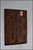 A vintage style cast iron railway station toilet sign of rectangular form reading Do not use the