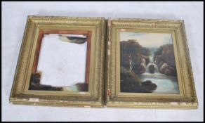 2 large 19th century gilt rococo cushion style picture frames. Of wooden construction having one