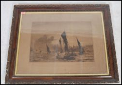 WILLIAM LIONEL WYLLIE (1851-1931) An early 20th century Victorian etching of  London Thames barges