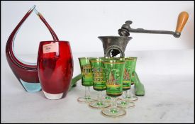 A collection of items to include a boxed set of six retro chintzy kitsch glasses each with a