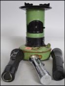 A vintage mid 20th century Valour Minor paraffin Stove / heater together with two vintage torches to