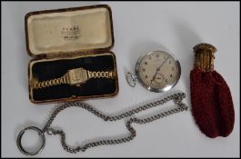 A vintage ladies cased rolled gold cocktail dress watch by Fears of Bristol. Together with a cased