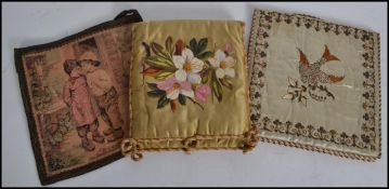 A collection of 3 believed 19th century / early 20th century ladies embroidered letter cases, one of