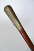 An early 20th century malacca walking stick of tapering form having white metal knop top and