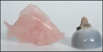 A miniature Royal Copenhagen frog on a stone marked to the base Royal Copenhagen  507 together