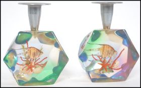 A pair of retro 1950's Lucite Sea Life aquarium candlesticks in the manner of Dunhill Aquarium