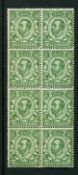 GB Stamps 1912 ½d Green, Crown wmk, block of eight with one stamp clearly showing the 