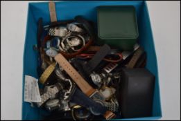 A large collection of wristwatches to include many makes, Caravelle, Seiko, Casio, Times. Also cased