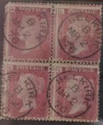 GB Stamps 1d Red Plate 167. Block of four. Each stamp has neat Selkirk Circular Date Stamp.Scarce