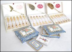 Three boxed sets of Royal Albert Country roses dessert forks together with a pair of lidded Wedgwood