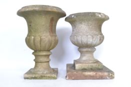 A near pair of good quality marble campana urns. E