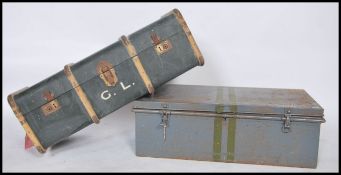 A mid 20th century canvas and wooden bound steamer trunk chest belonging to William Gerard Leigh