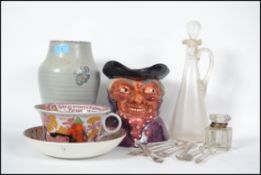 A collection of ceramics to include an oversized Staffordshire tea cup and saucer circa late 19th