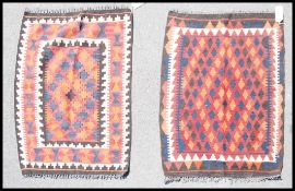 A pair of colourful Afghan handwoven  Maimana Kilim rugs having multiple diamond lozenge centre with