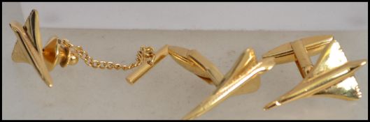 A pair of gold plated Concorde gents cufflinks. In the original presentation box complete with the