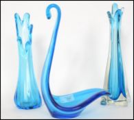 A set of three  of vintage / retro 20th century art glass vases and bowl, the bowl in the form of