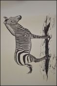 A group of three Peter Scot animal prints Spanish Lynx, Mountain Zebra and Giant Panda unframed with