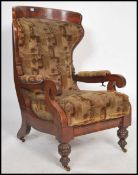 A good Regency / William IV flame mahogany large library Chesterfield reclining armchair. Raised