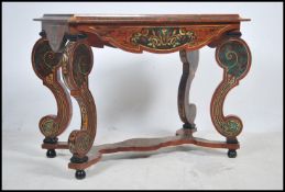 An Italian style painted rococo console table having scrolled supports with twin tiers, profusely